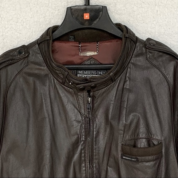 ‘80s Members Only leather bomber/racer jacket, dark chocolate brown - Picture 5 of 6